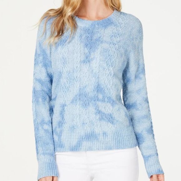 INC International Concepts Sweaters - INC Chunky Cable Knit Blue Crew Neck Sweater